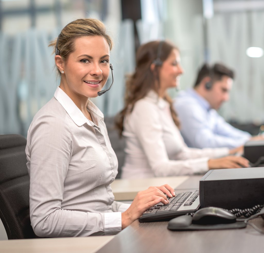Customer support operators at a call center